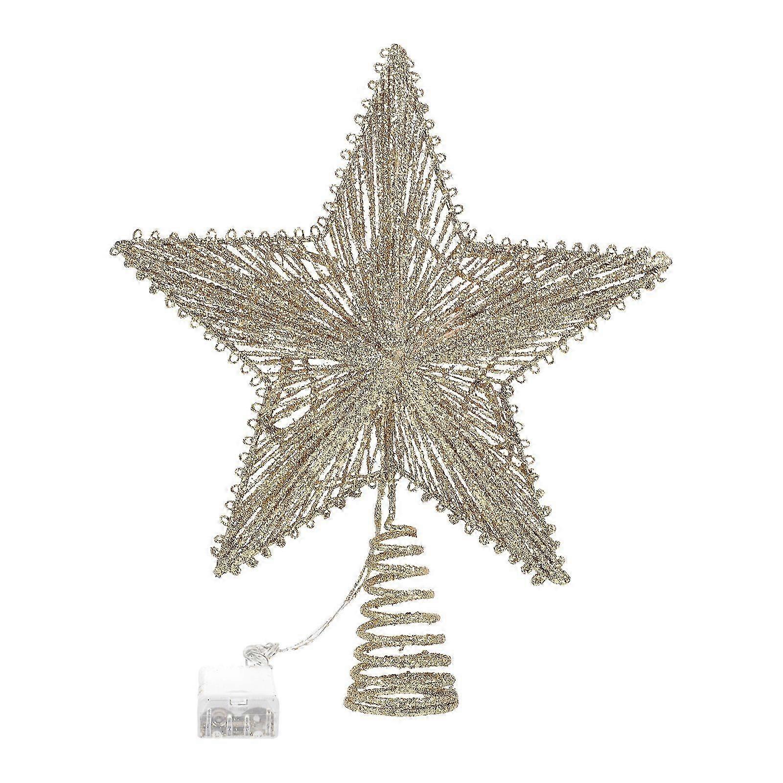 1Pc Glitter Tree Topper Five-pointed Star Treetop Light Decoration (Warm Light)