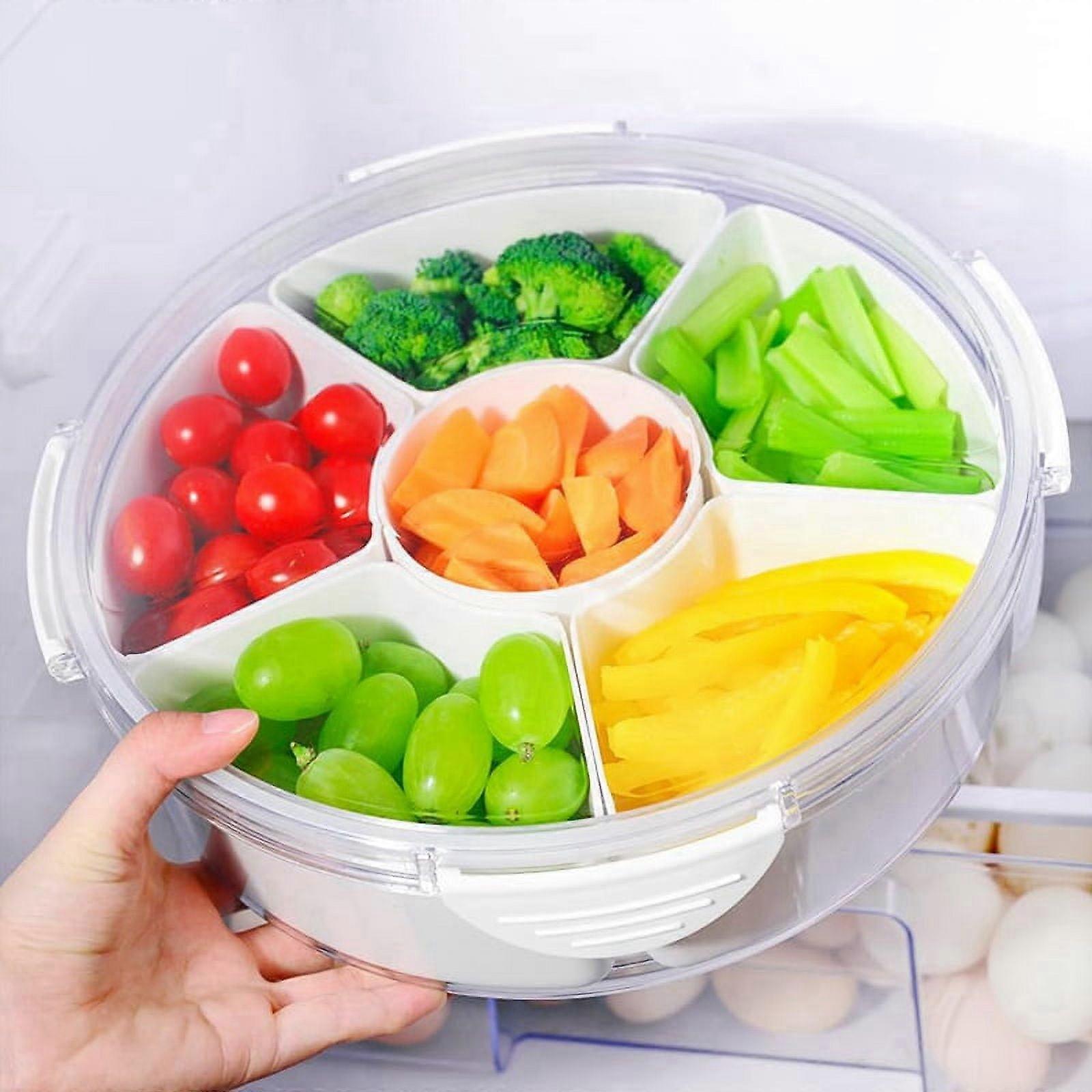 Veggie Tray with Lid - Divided Snackle Box Container 6 Compartments for Serving Platter, Fruit Tray, Snack