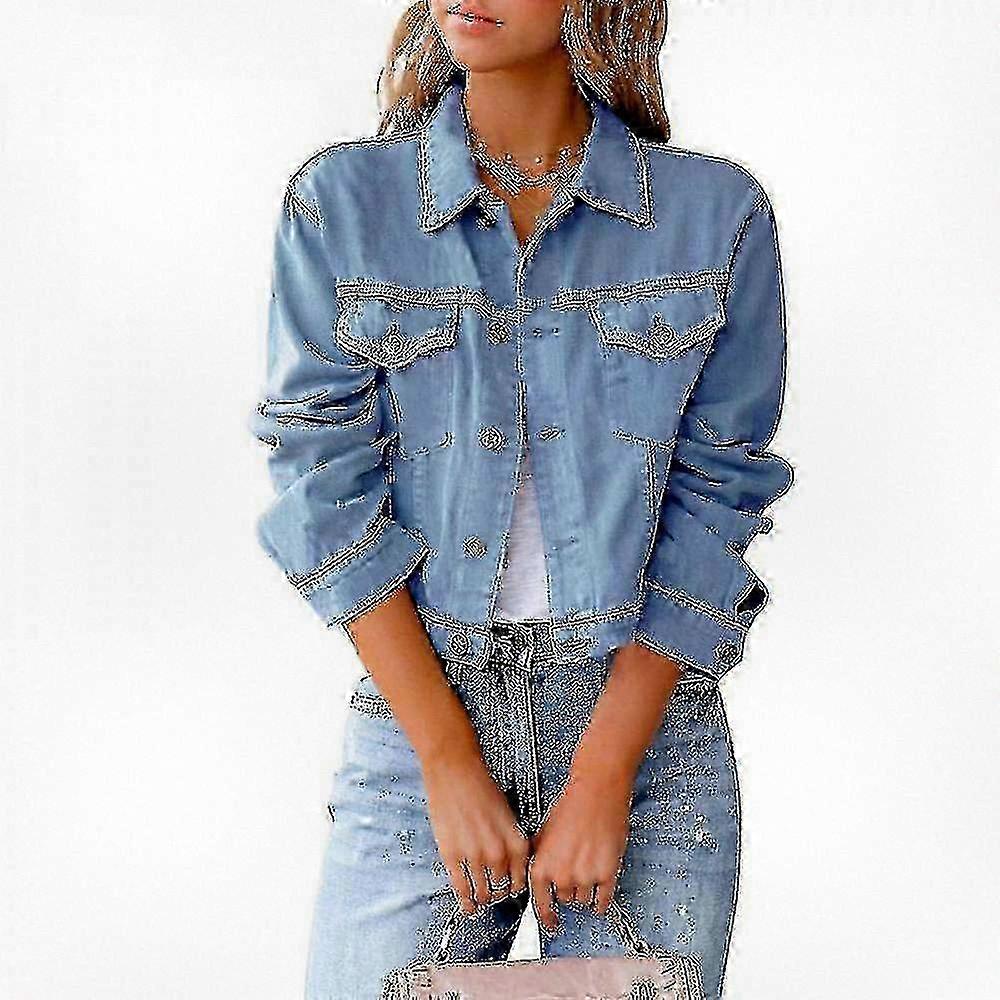 Women's Stretch Fitted Long Sleeve Denim Jacket with Button Front