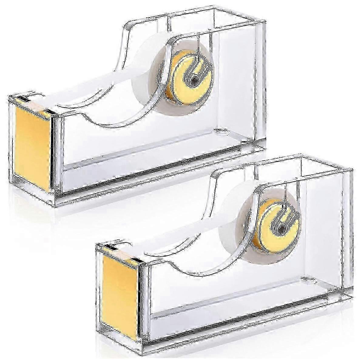 موزع شريط أكريليك ذهبي شفاف - 2 عبوة للمكاتب والتعبئة: حامل شريط متين لشريط أكريليك ذهبي شفاف