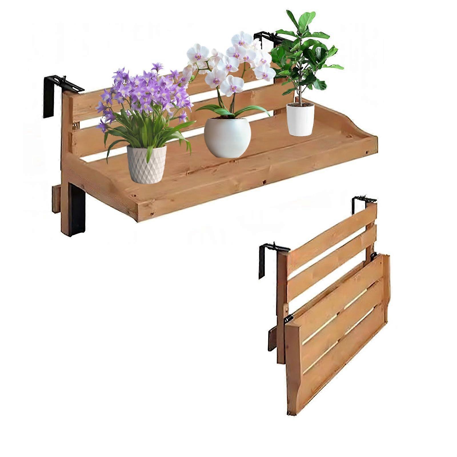 Adjustable Balcony Hanging Table Solid Wood Folding Wall Mounted Railing Table 90x30x30cm For Balconies