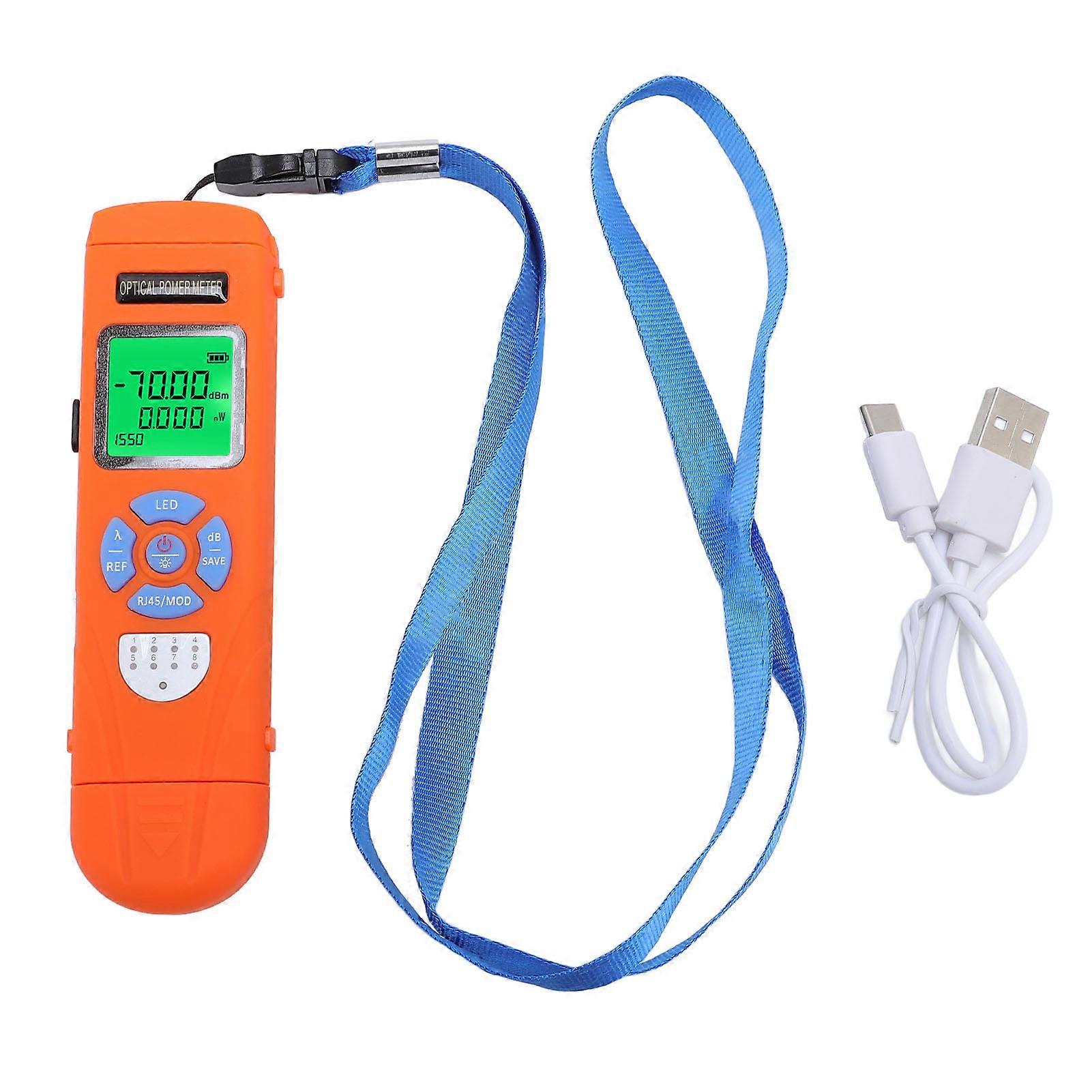Optical Power Meter -70 to +10dBm Accurate 850-1650nm 10 Wavelengths Rechargeable Fiber Optic Attenuation Tester with RJ45 Testing