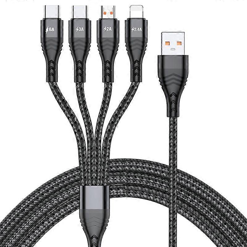 2m USB to 8 Pin + Micro USB + Dual Type-C Fast Charging Data Cable