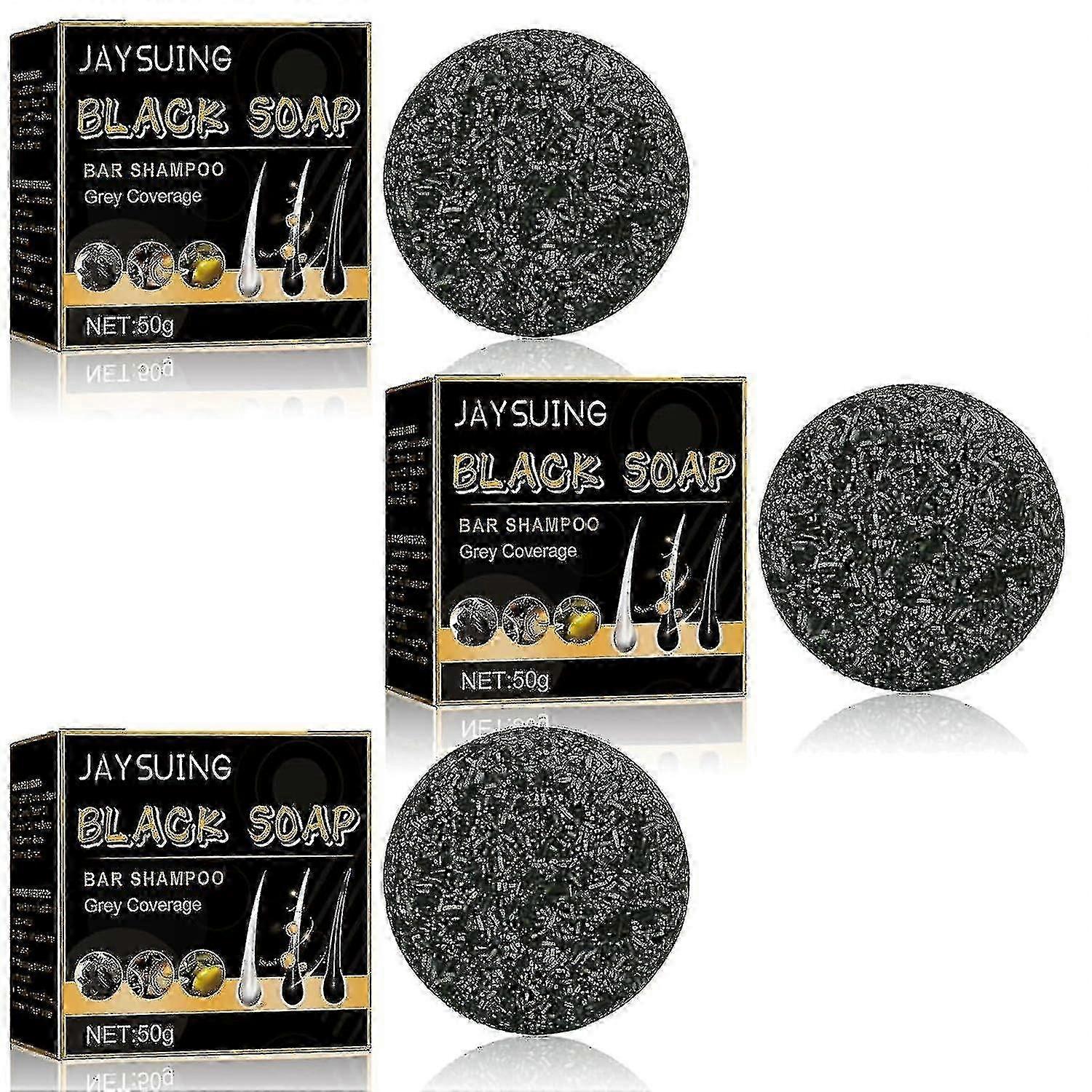 Jaysuing סבון שחור לשיער, סבון שחור בר, אפור כיסוי בר שמפו, שחור שיער סבון בר לגברים ונשים (1 יח ') Mengying -7551541233851