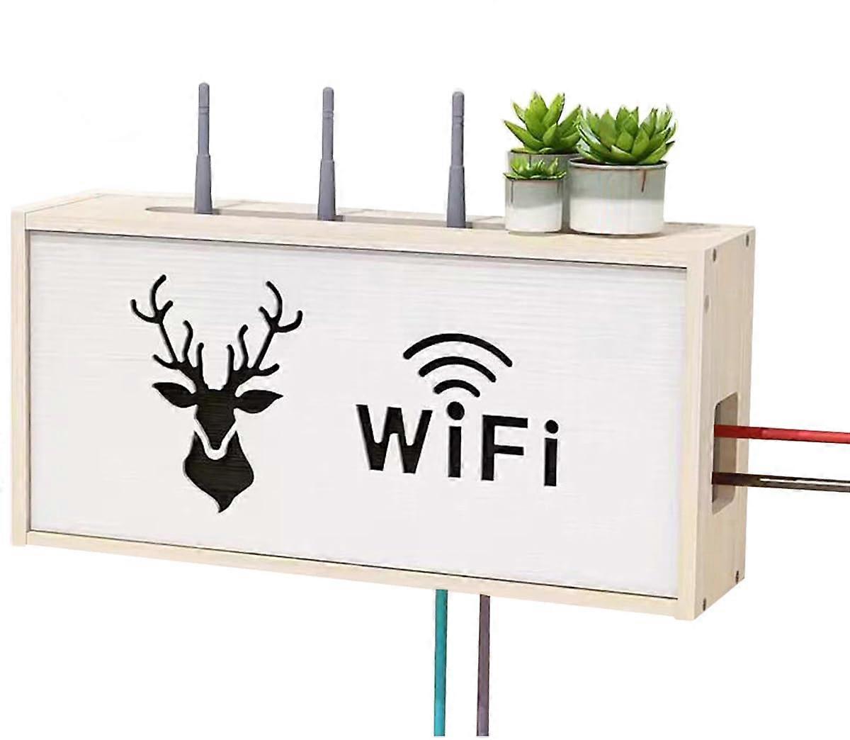 Router Shelf, Wifi Router Storage Box, MDF Wall Mounted Storage Shelf Beige for Cables, Routers, TV Boxes