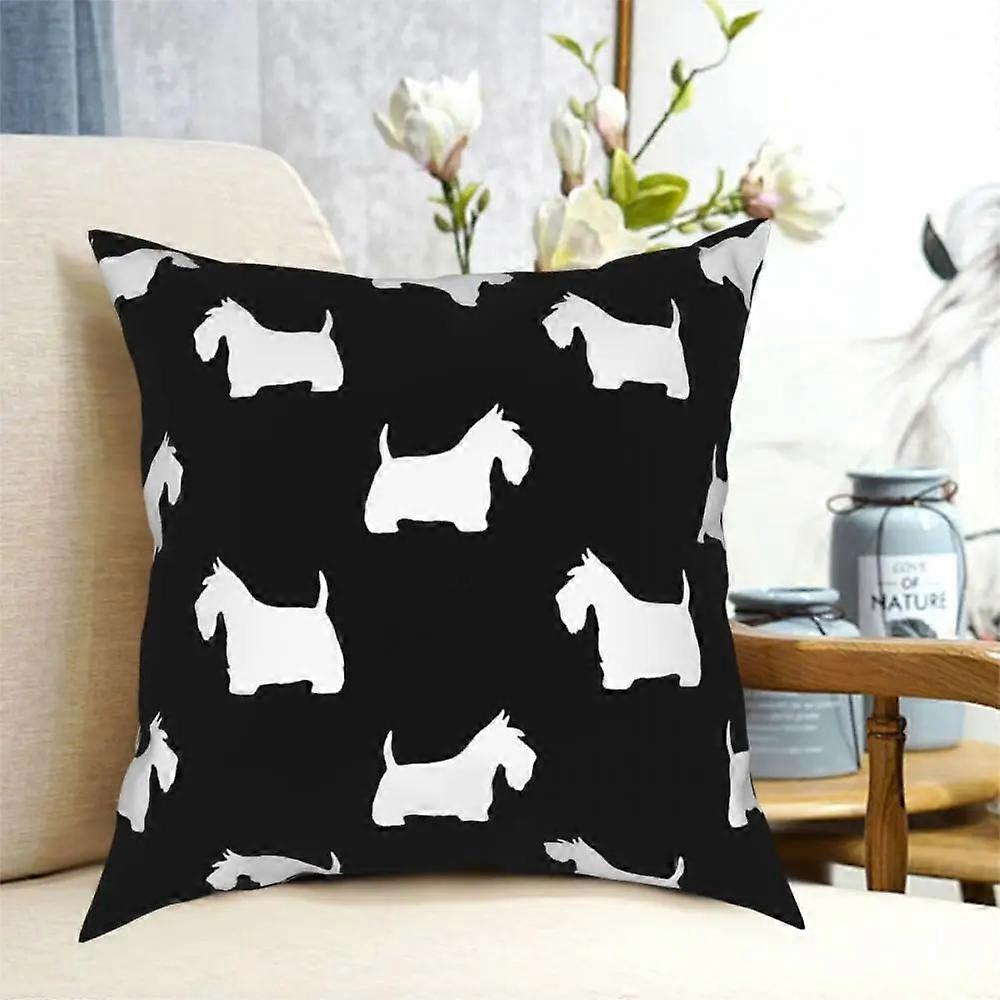 Housse de coussin carrée en polyester à l'effigie d'un Scottish Terrier blanc, motif chien Scottie.