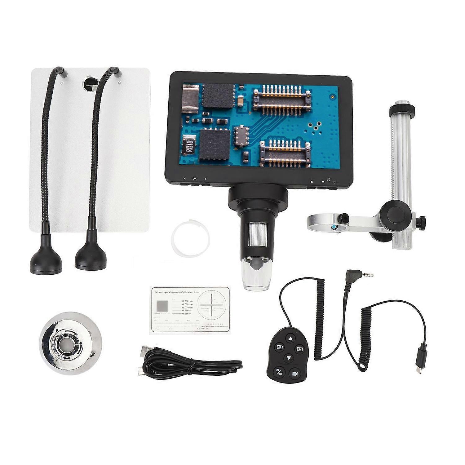 Digital Microscope with 7 Inch Screen and Stand Electronic Microscope 10-1200X Magnifier for Inspect