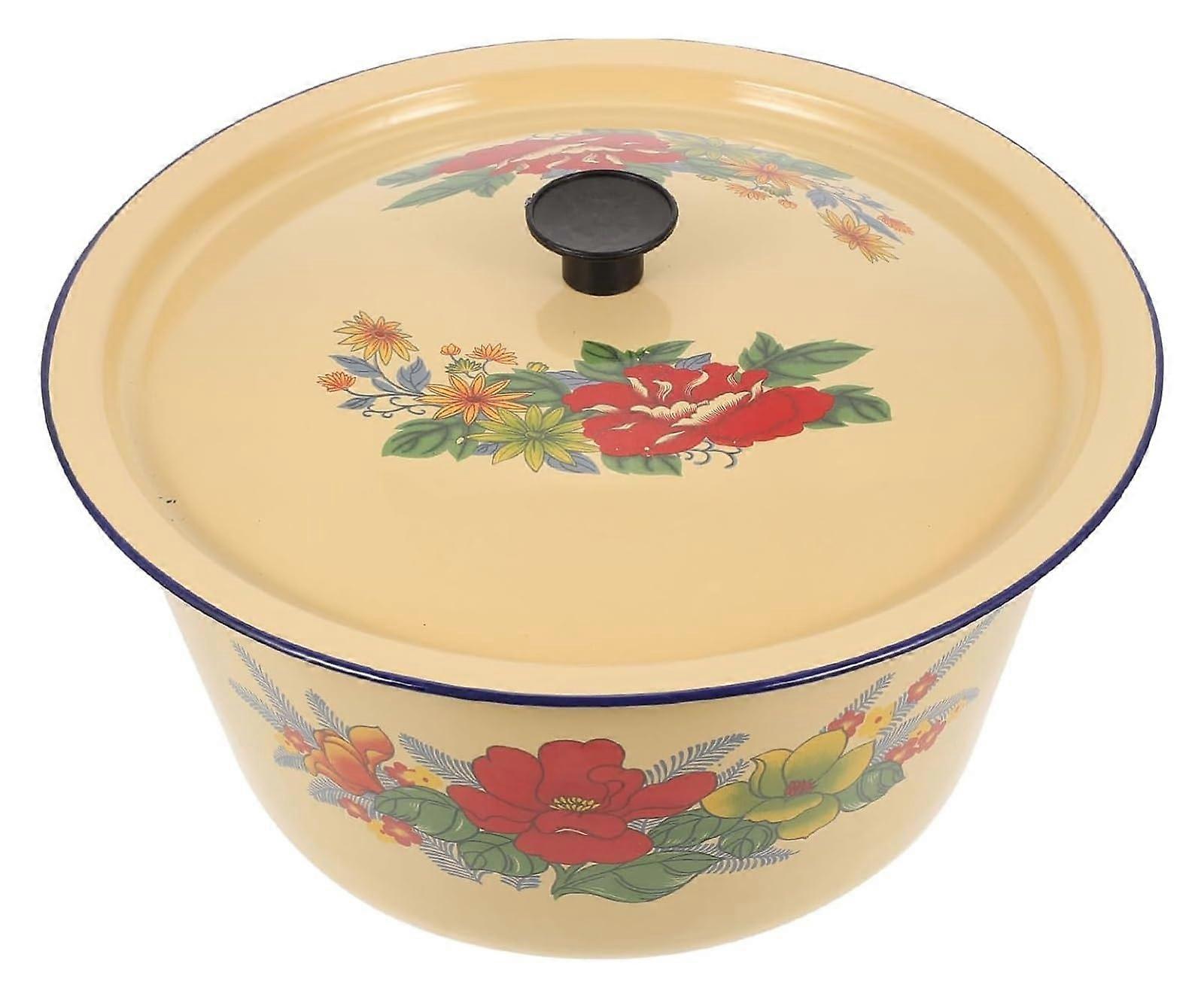 Enamel Stew Pot with Glass Lid, Durable Enamel Basin for Cooking, Soup, Kitchen Use