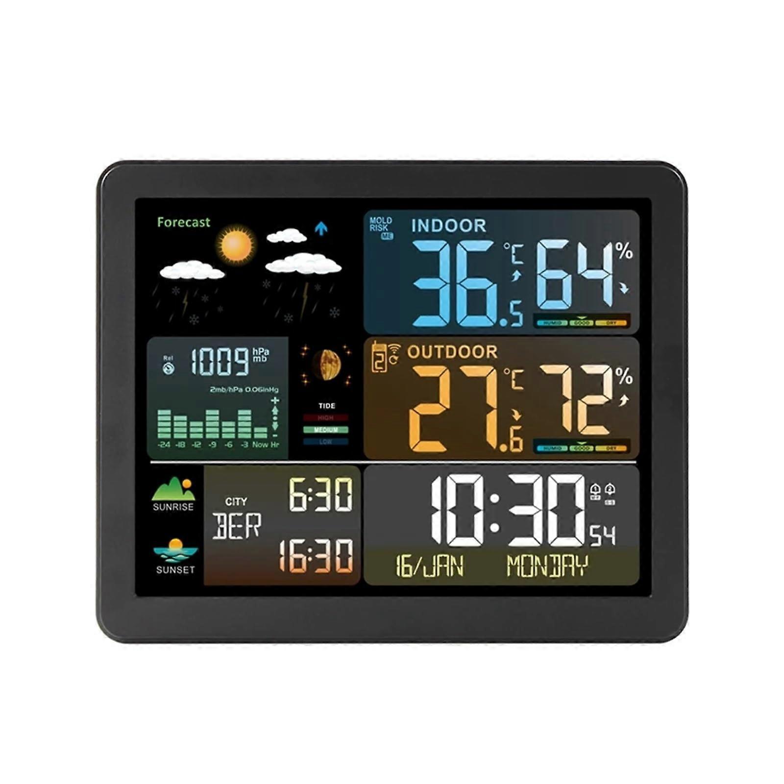 Wireless Weather Station with Color Display, Dual Alarm Clock, Barometer, Thermometer, Hygrometer, Forecast Sensor