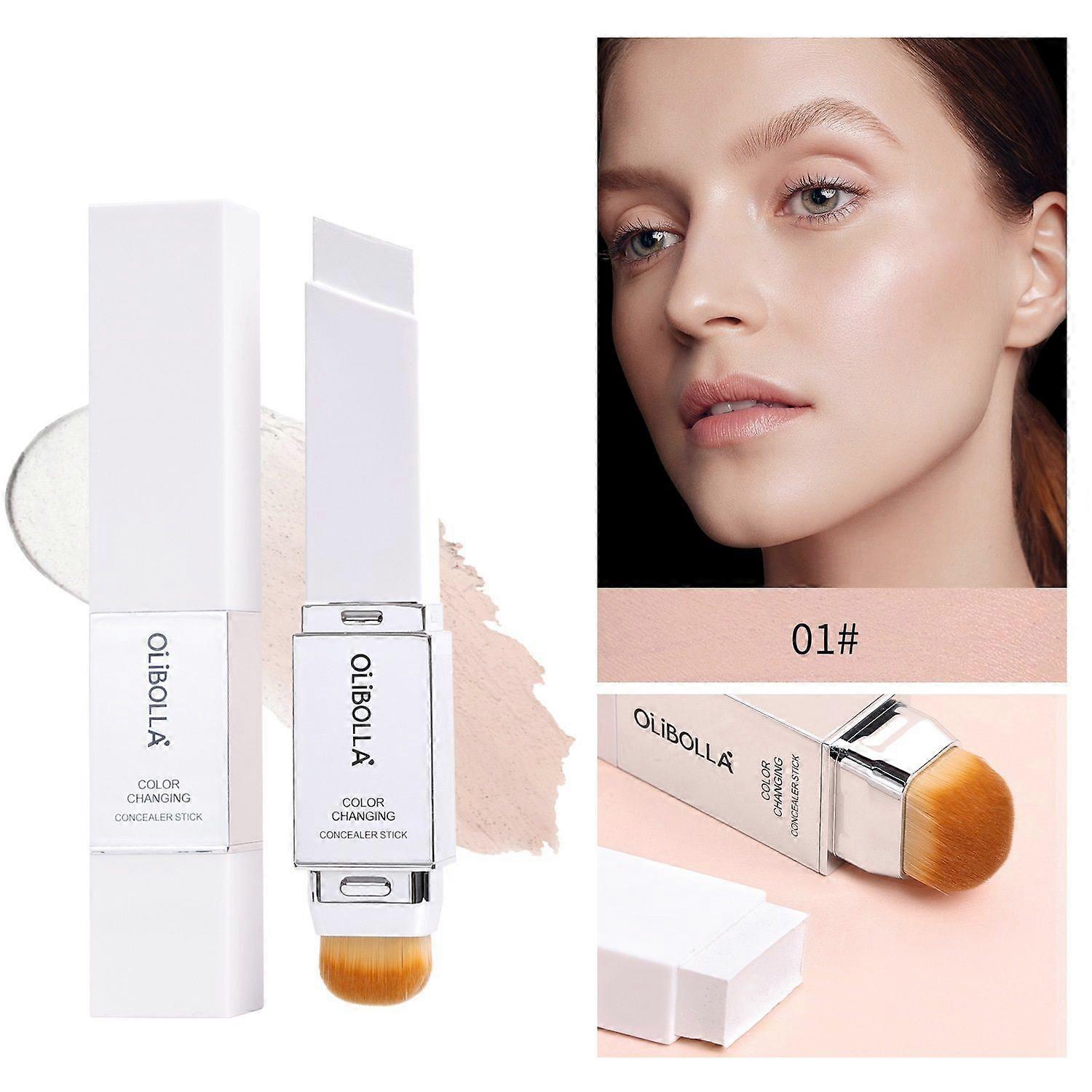 Color-Changing Foundation Stick, Lightweight and Long-Lasting Full Coverage Foundation Stick, Dual-Ended with Ultra-Fine Bristle Brush, Create a Natur