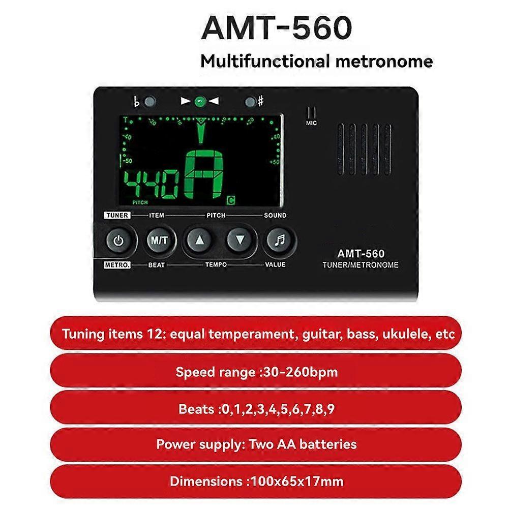 Aroma AMT-560 3 in 1 Electric Guitar Tuner with Built-in Mic and Pickup Cable for Multiple Instruments