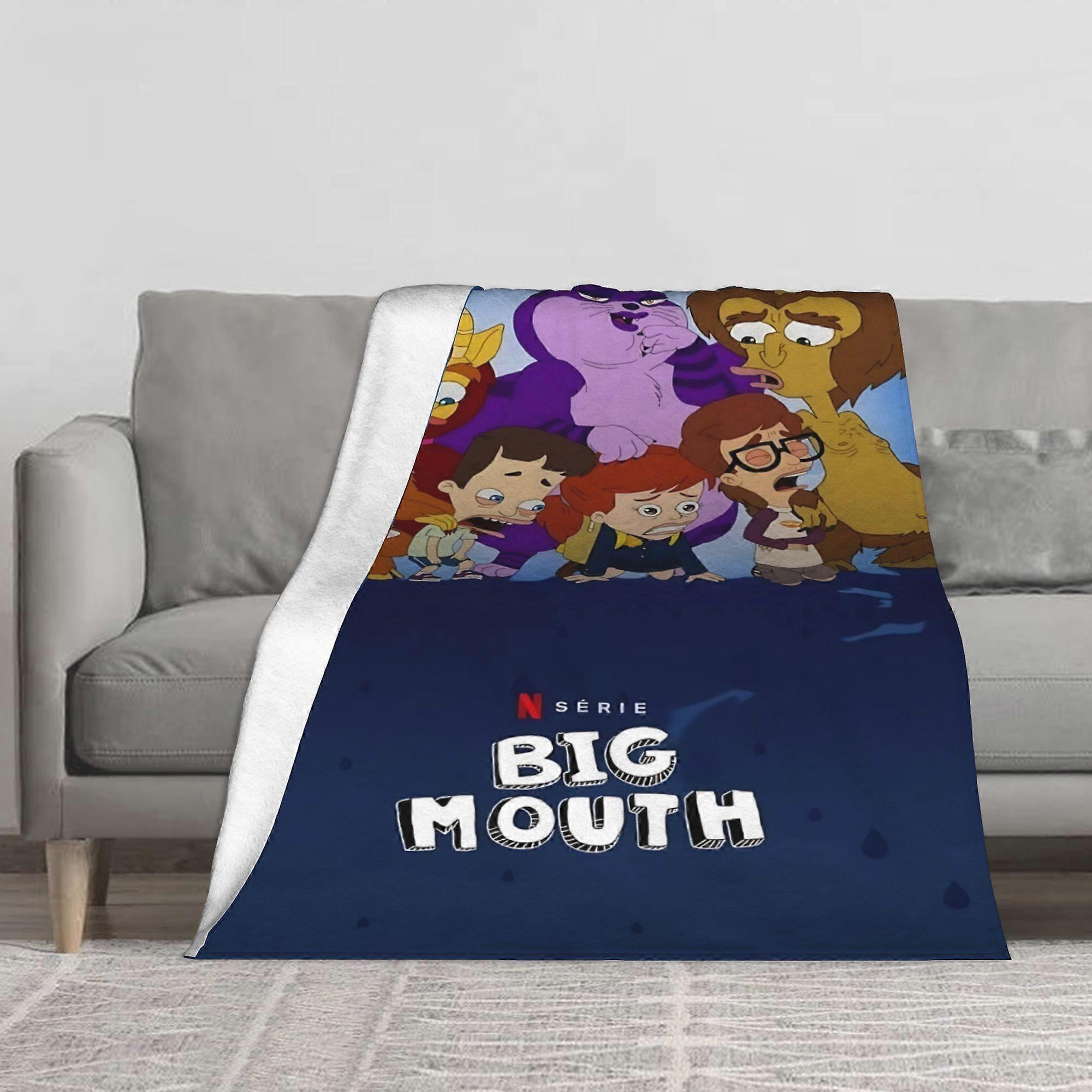 Big Mouth Inspired Flannel Blanket - Soft Warm All-Season Throw with Vibrant Cartoon Character Design, Multi-Use for Liv-poiuy28