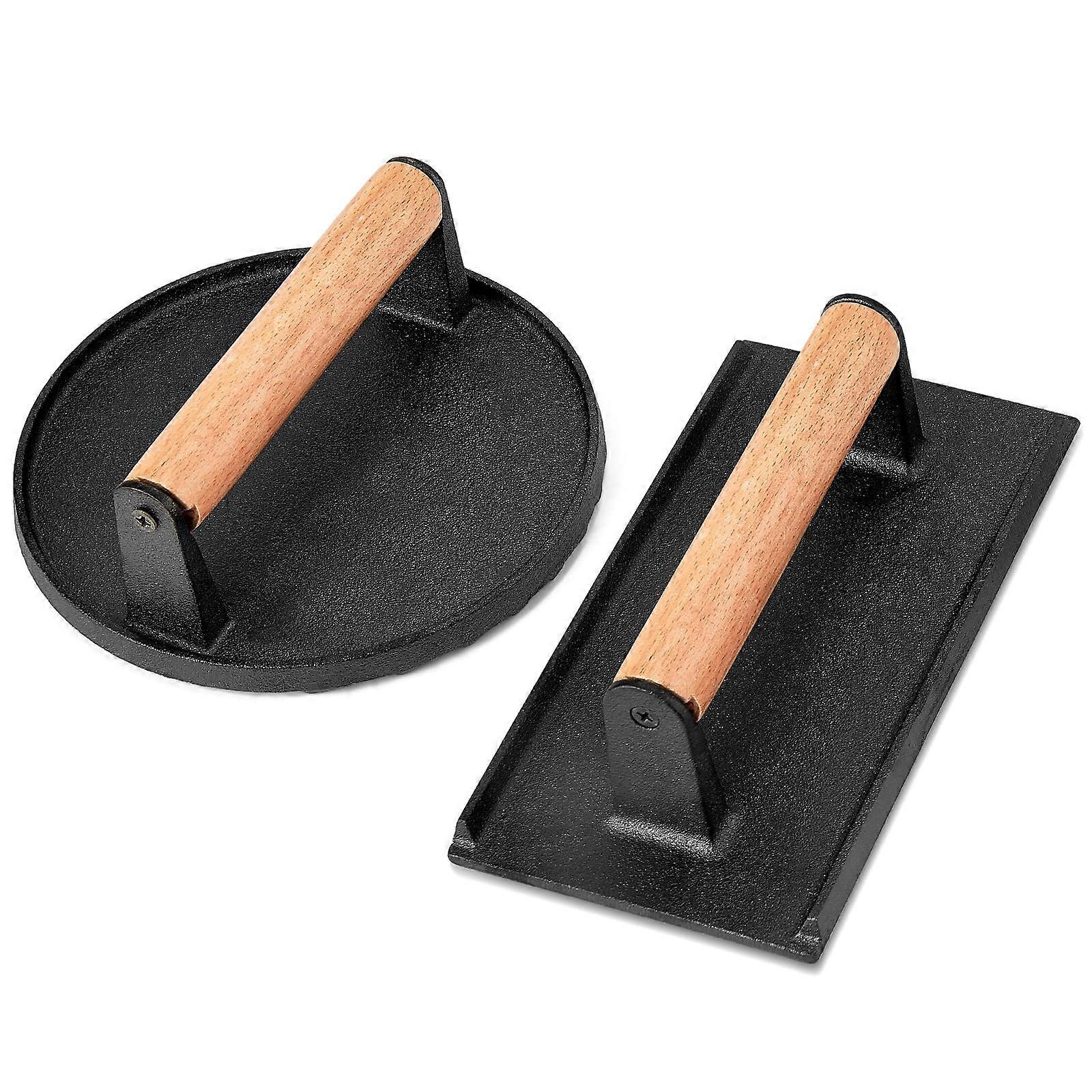 2 Pack Smash Burger Press Cast Iron Round and Rectangle Grill Bacon Press for Griddle Cooking