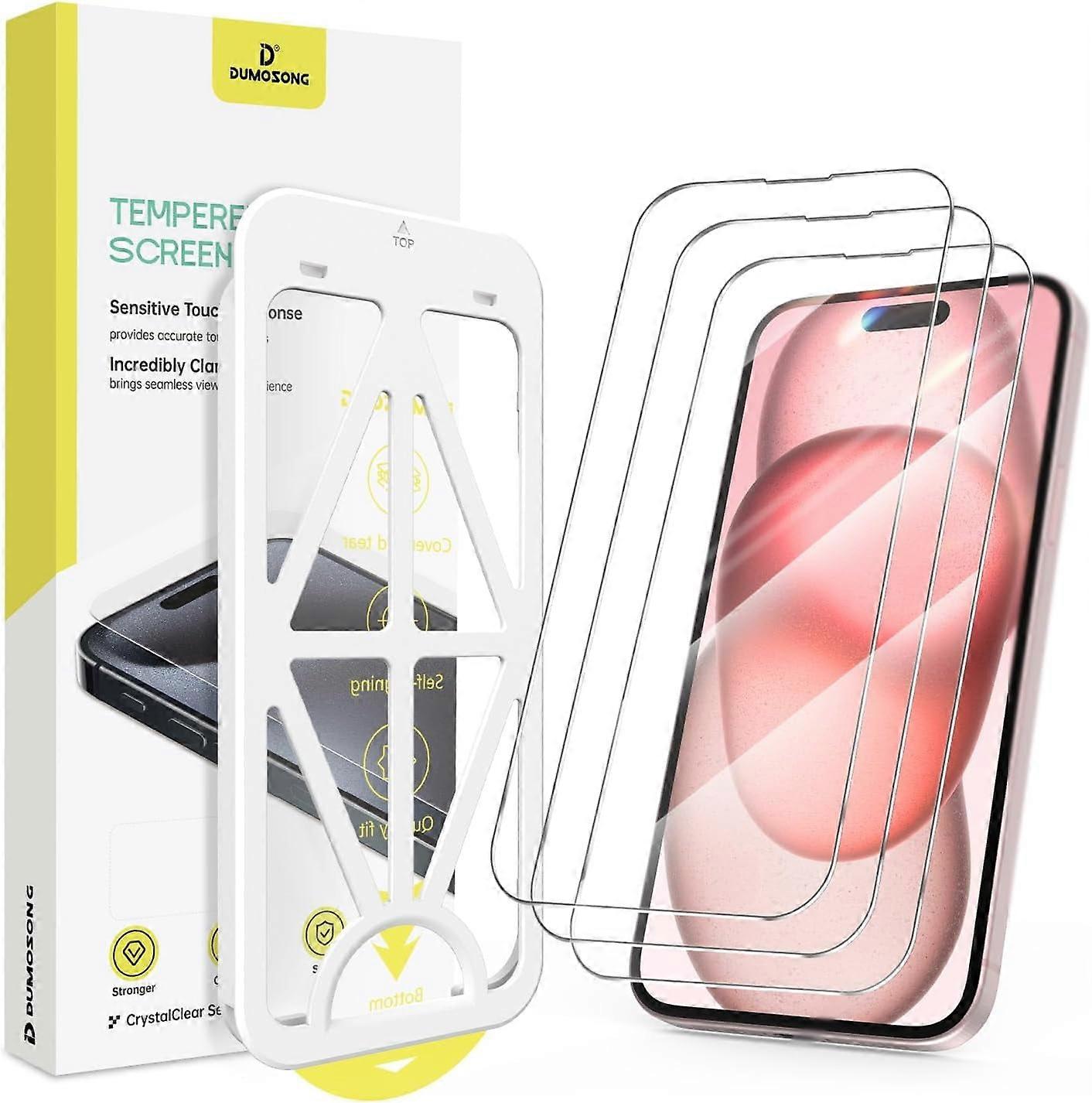 3 Pack for compatible with iPhone 15 Screen Protector, 6.1'' 9H Hardness Tempered Glass Screen Protector 15 with Auto Alignment Kit