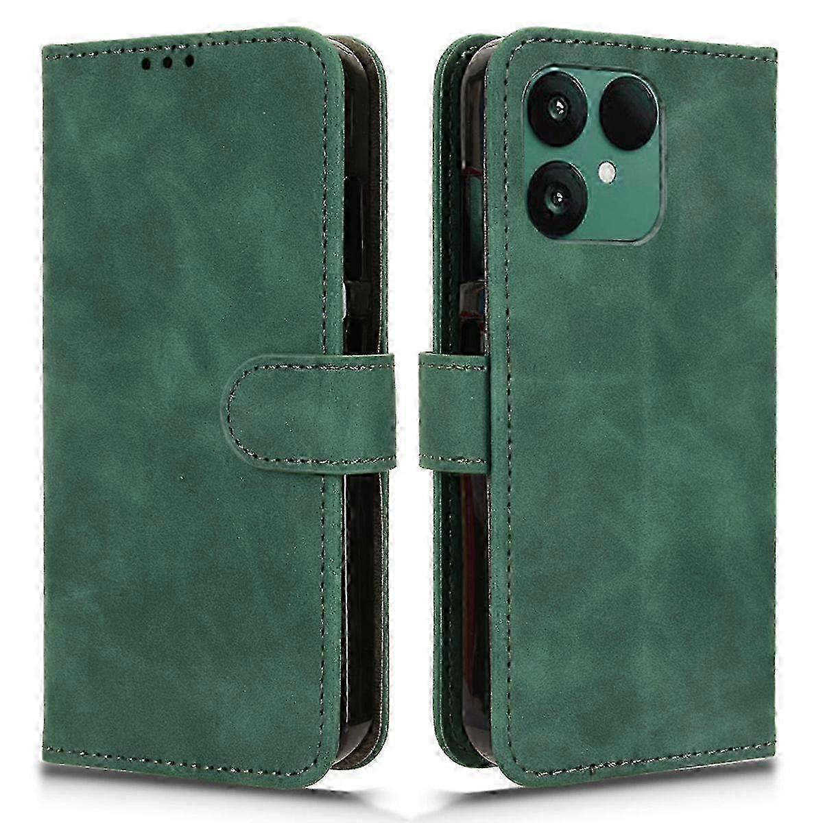 Fairphone 6 レザーケース、落下防止およびフリップウォレットカバー付き - グリーン保護電話スキンフィールケース