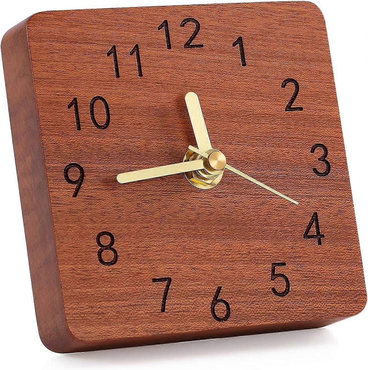 Wooden Table Clock on Stand, Decorative Battery Operated Desk and Shelf Clock, Silent Non-Ticking