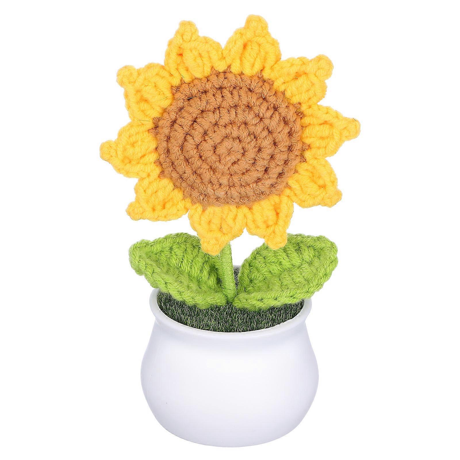 Knitted Sunflower Potted Plants for Decoration Realistic Crochet Flower