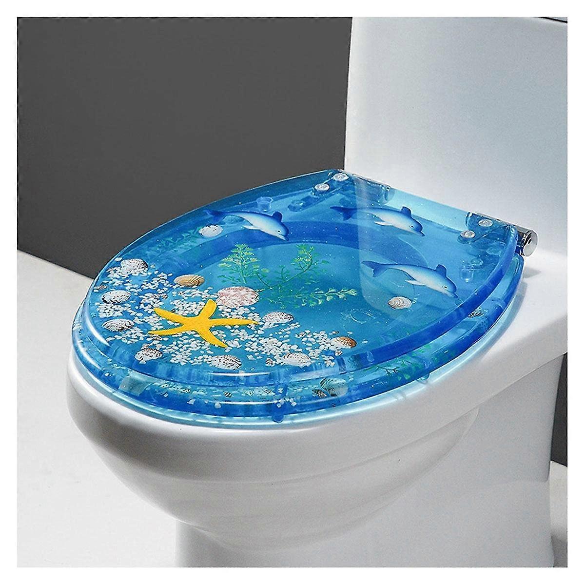 Soft Close Resin Toilet Seat with Seashell Sand Design, Quick Release, Luxury Ocean Theme