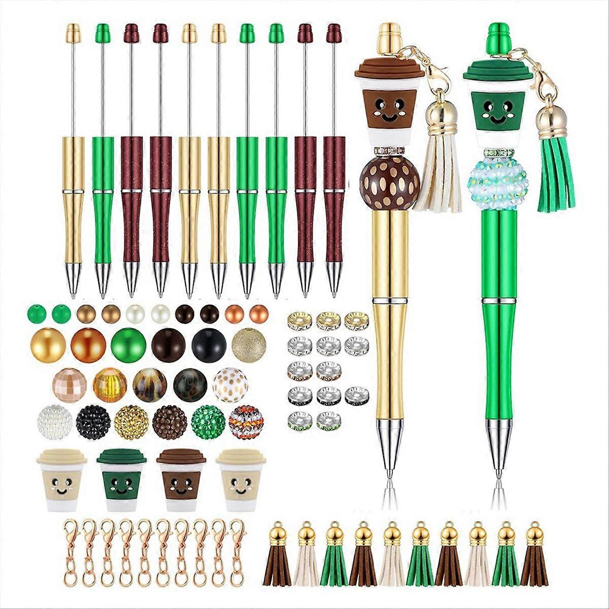 12 Pieces Beadable Pens Bulk Bead Pens DIY Making Kit