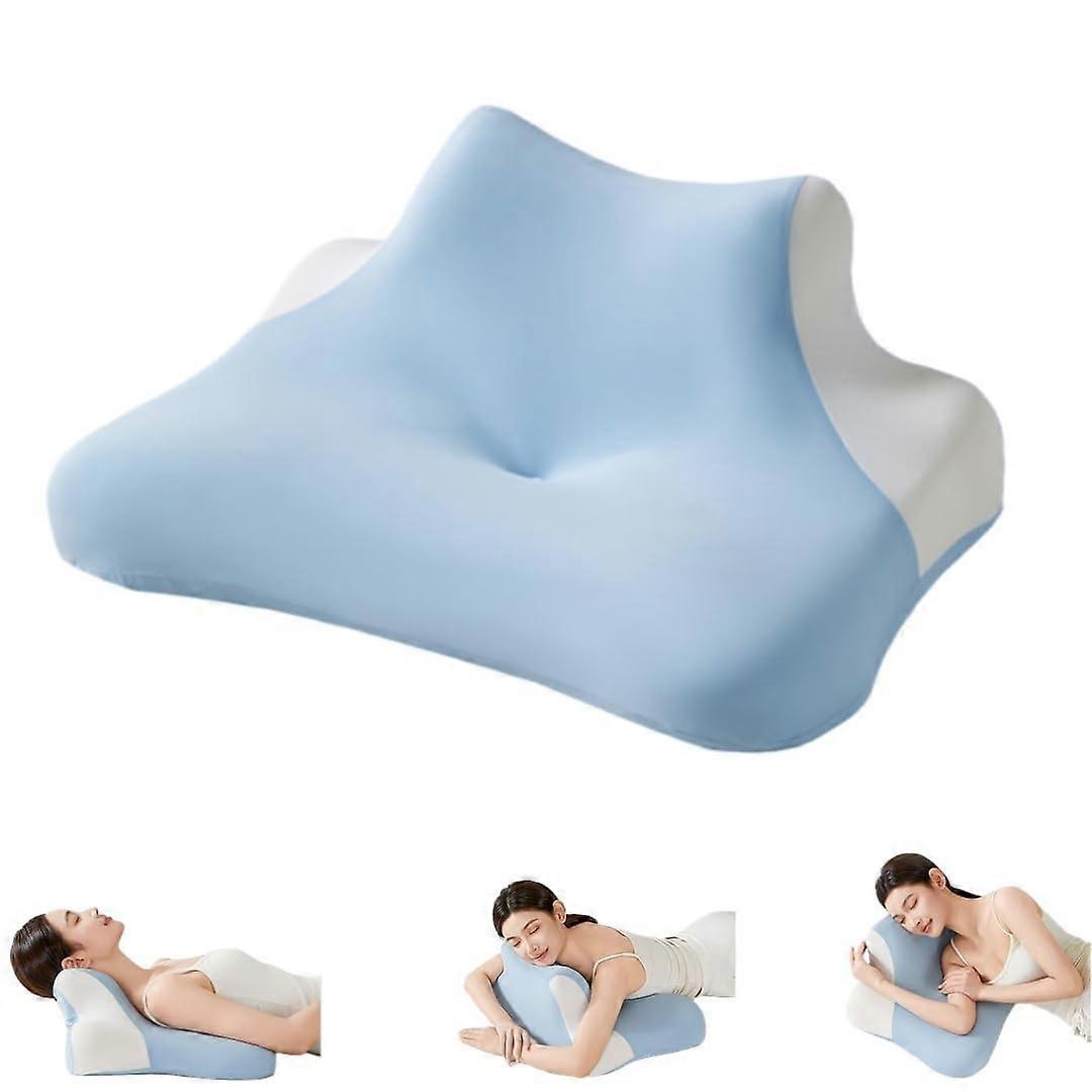 Ergonomic Memory Foam Pillow for Stomach and Back Sleepers with Slow Rebound Support and Breathable Washable Cover Blue