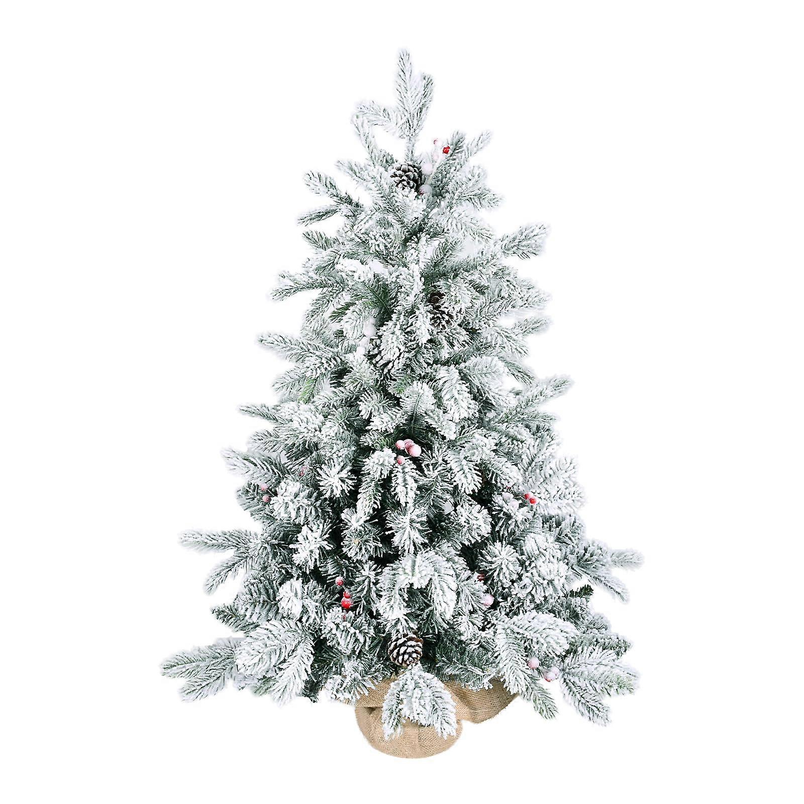 3ft Flocked Christmas Tree with Pine Cones and Berries, Realistic SnowCovered Tabletop Decor