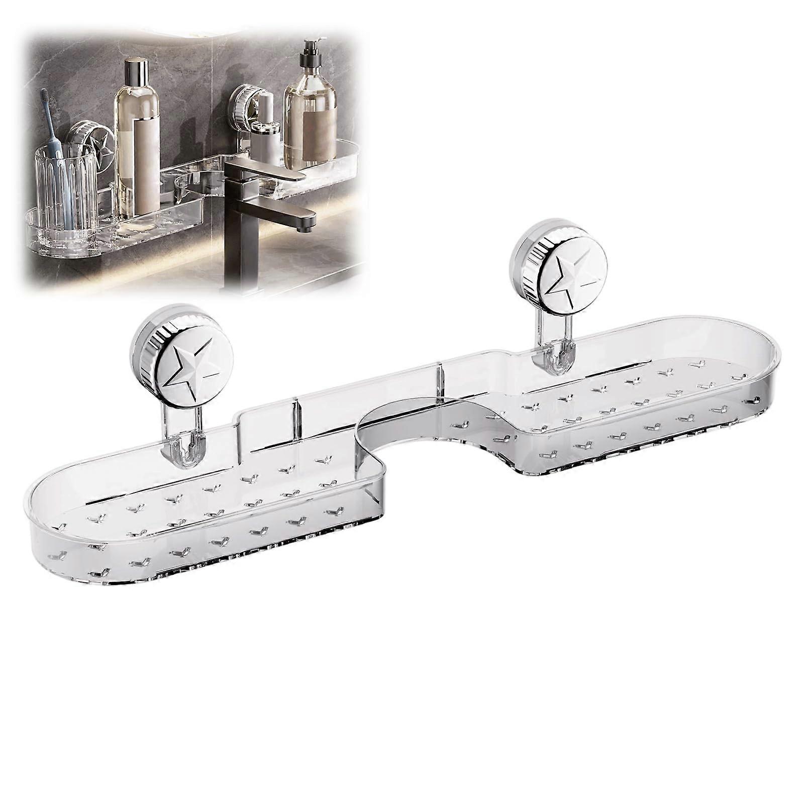 Suction Cup Shower Caddy Rustproof No Drill Bathroom Shelf Removable Wall Mounted Organizer White