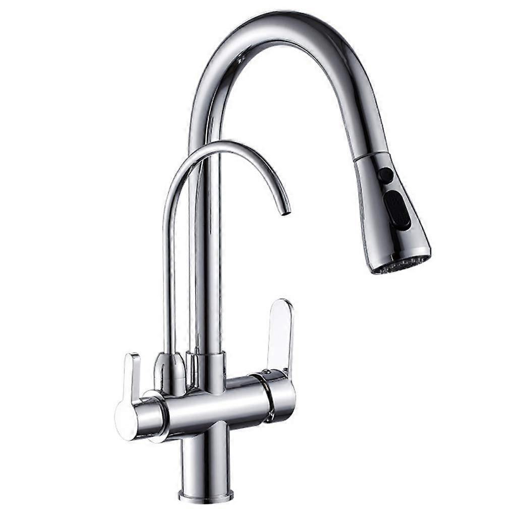 3 in 1 Kitchen Sink Mixer Tap with Water Filter, Pull Out Faucet, Brushed Nickel/Chrome/Black