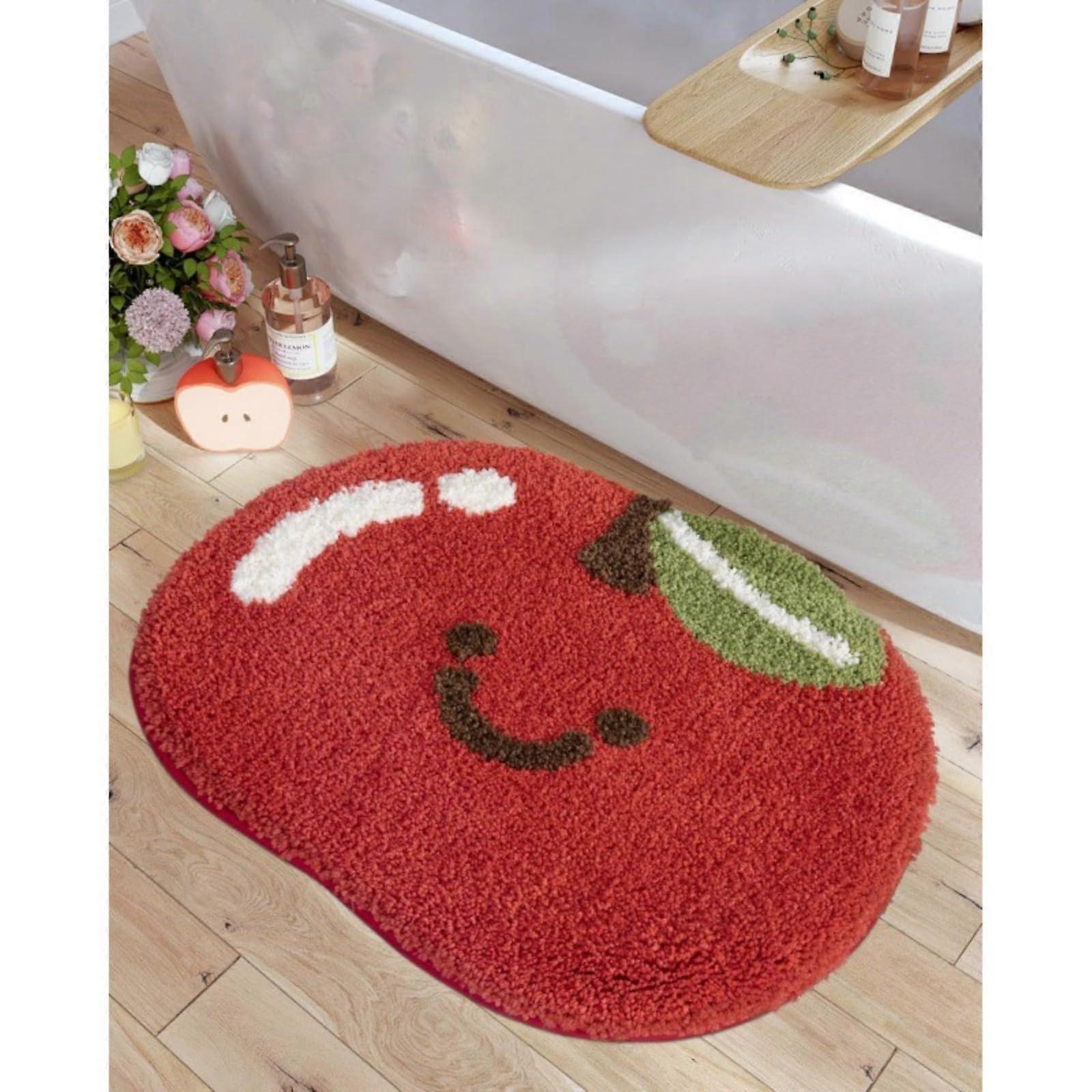 Fruit Shaped Bathroom Floor Mat Apple Non Slip Absorbent Bath Rug Quick Drying 1'8' Square