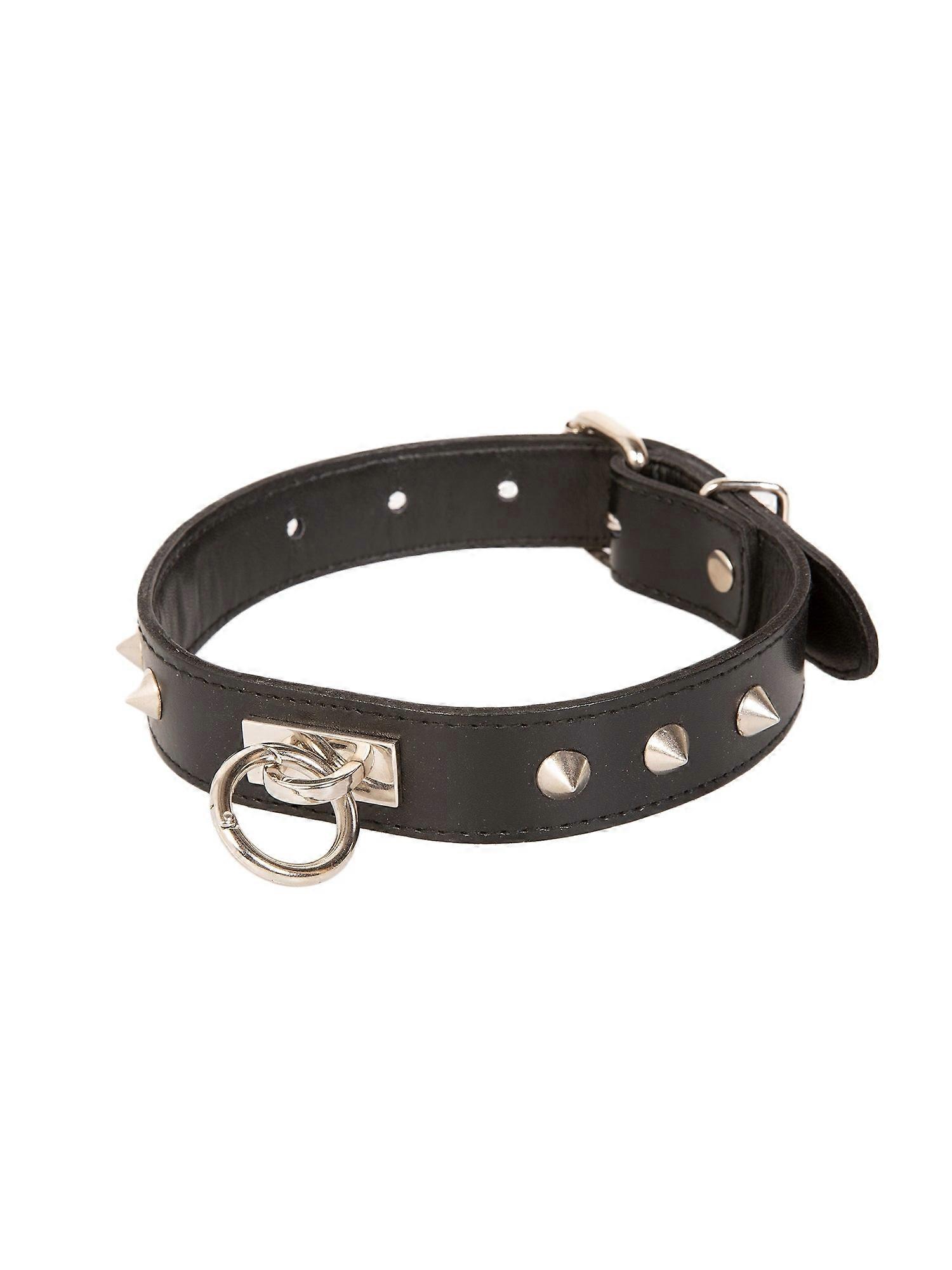 Black Leather Choker With Conical Studs And Removable O Ring