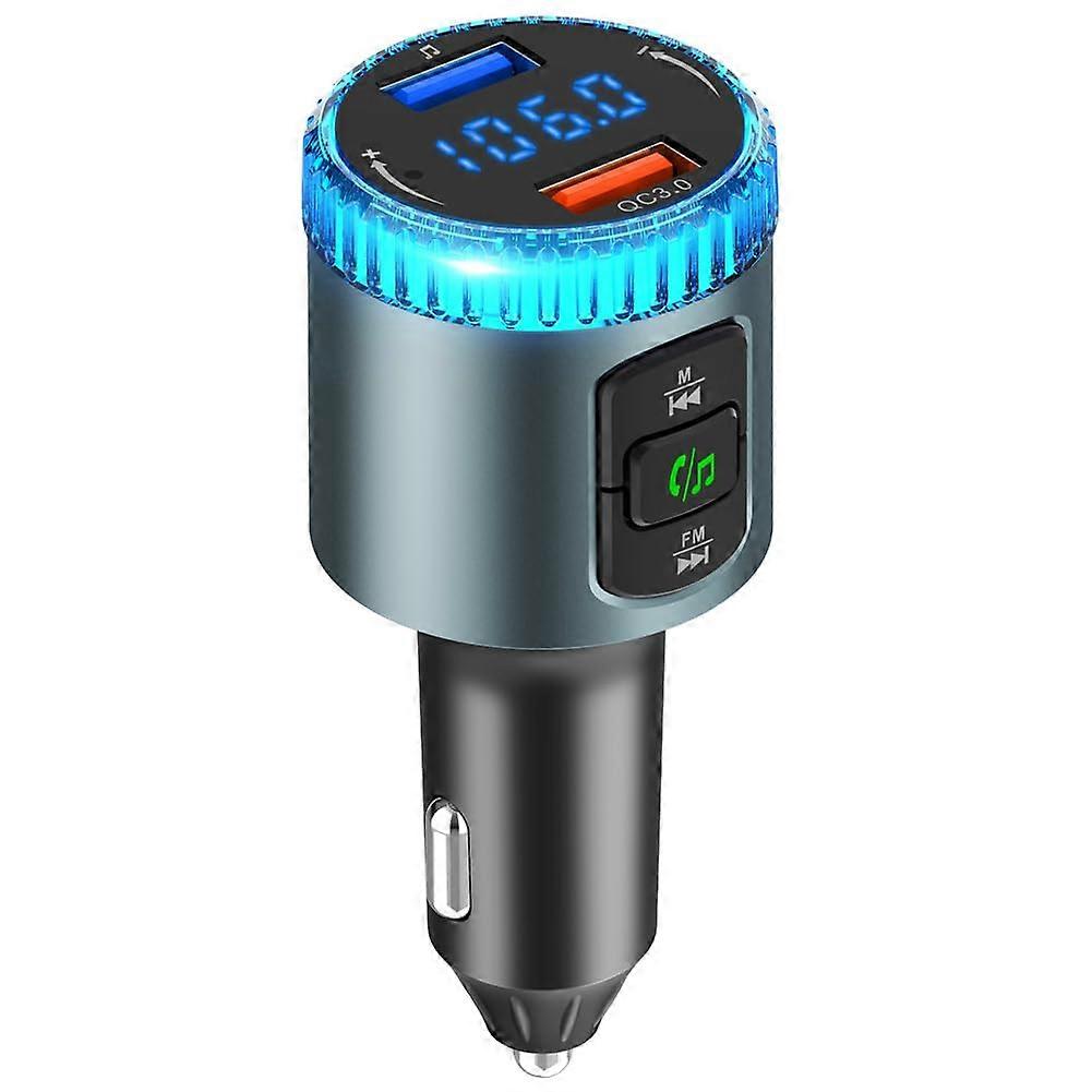 Bluetooth FM Transmitter for Car with QC3.0 Fast Charging Voltage Display Handsfree Calling Black