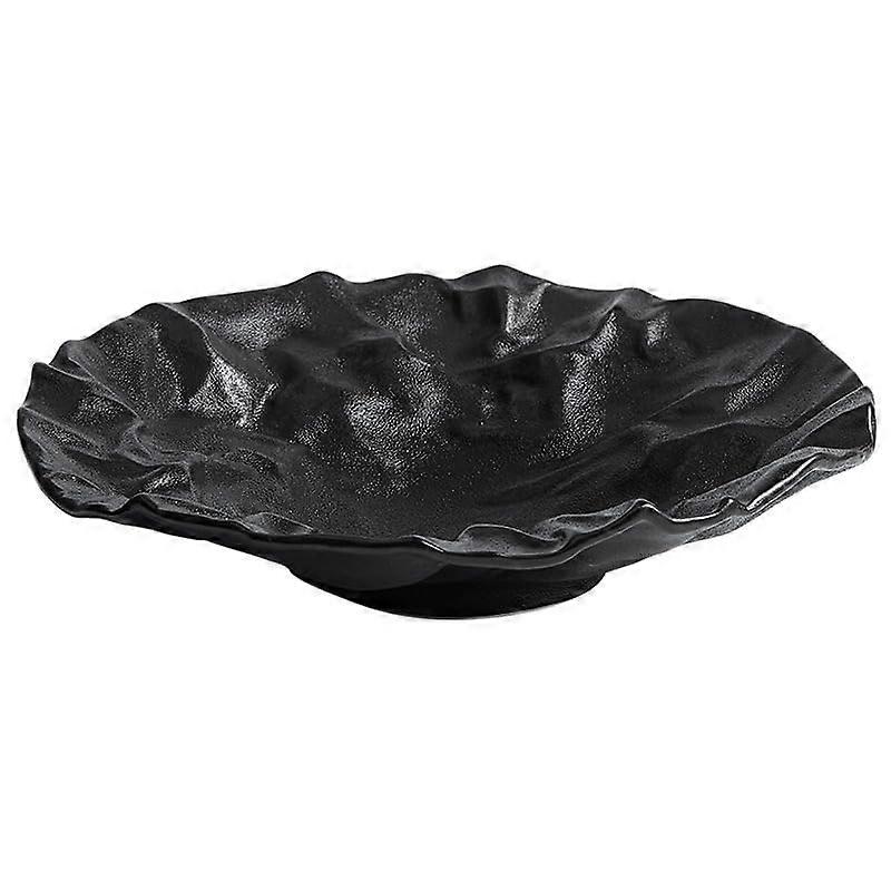 Black Ceramic Dinner Plate with Artistic Folded Design, Matte Texture Large Serving Plate