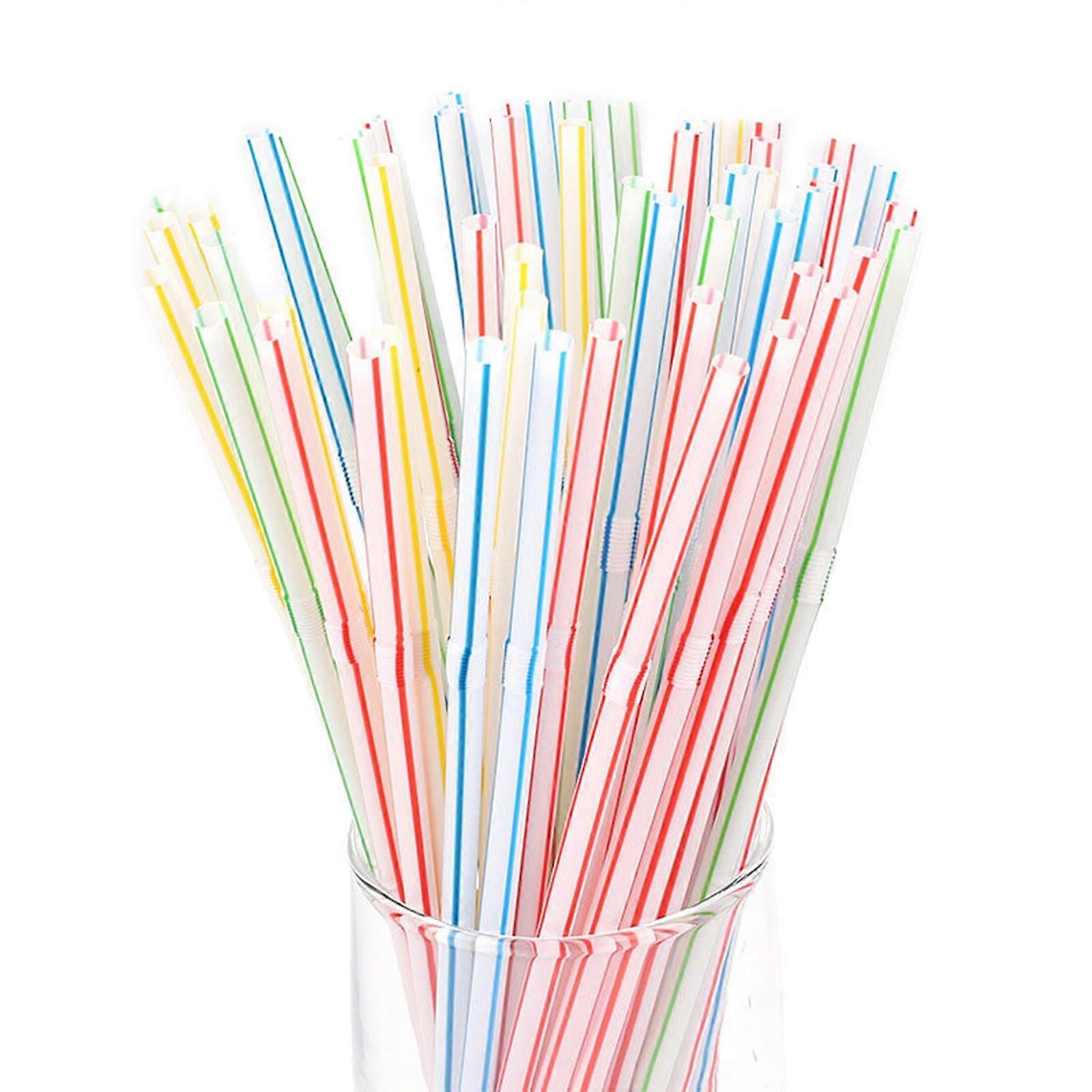 100 Pack Colorful Flexible Plastic Drinking Straws Disposable Bendable for Parties and Events
