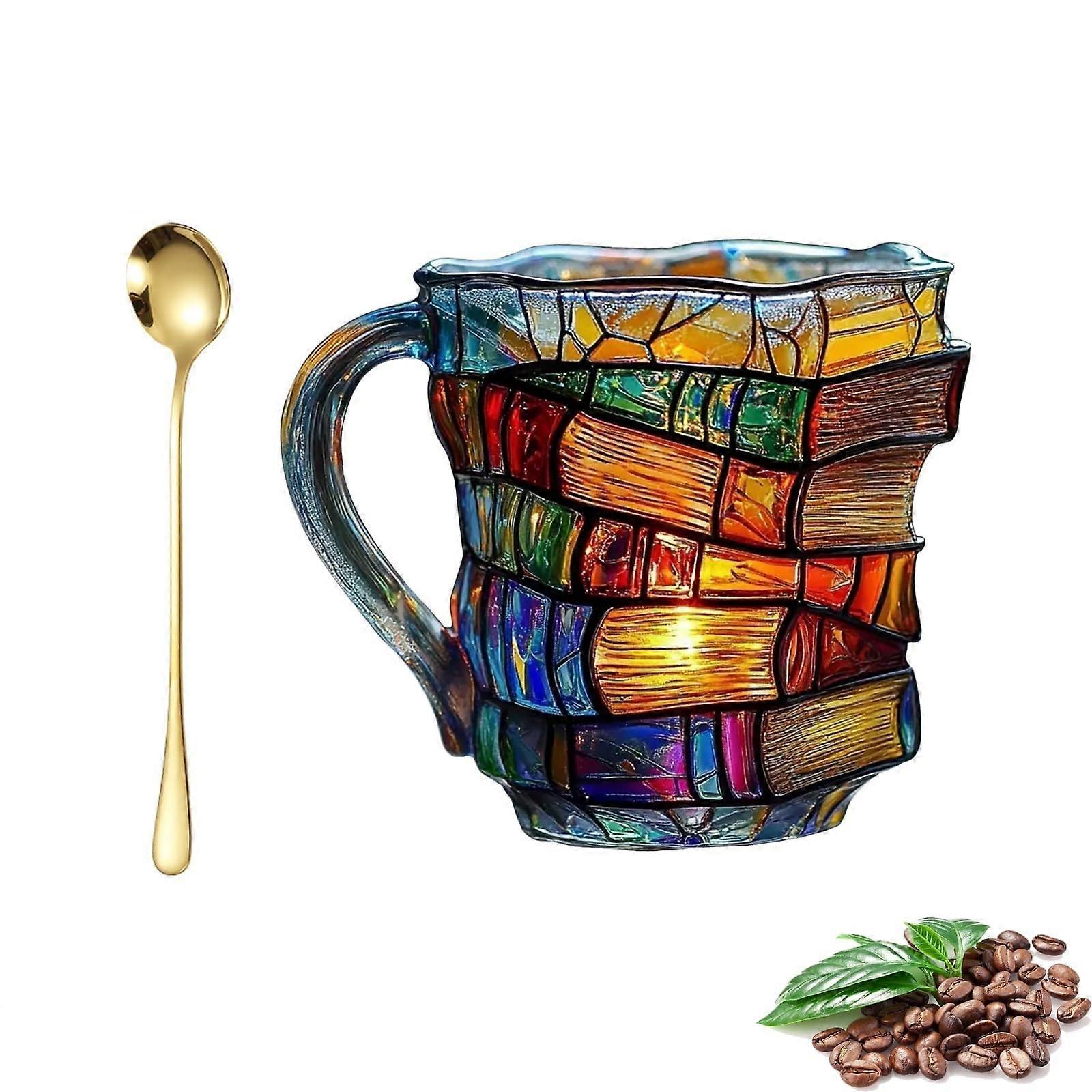 Book Lovers Mug with 3D Book Stack Design, Hand Painted Acrylic, Shatterproof Lightweight 11oz