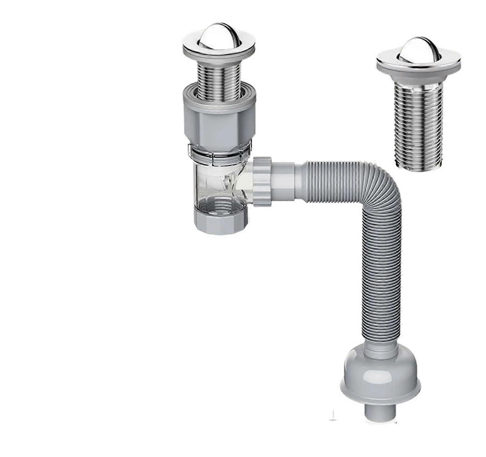 Universal Flexible Sink Drain Pipe with Adjustable Basin Hose for Smooth AntiClog Flow, Gray