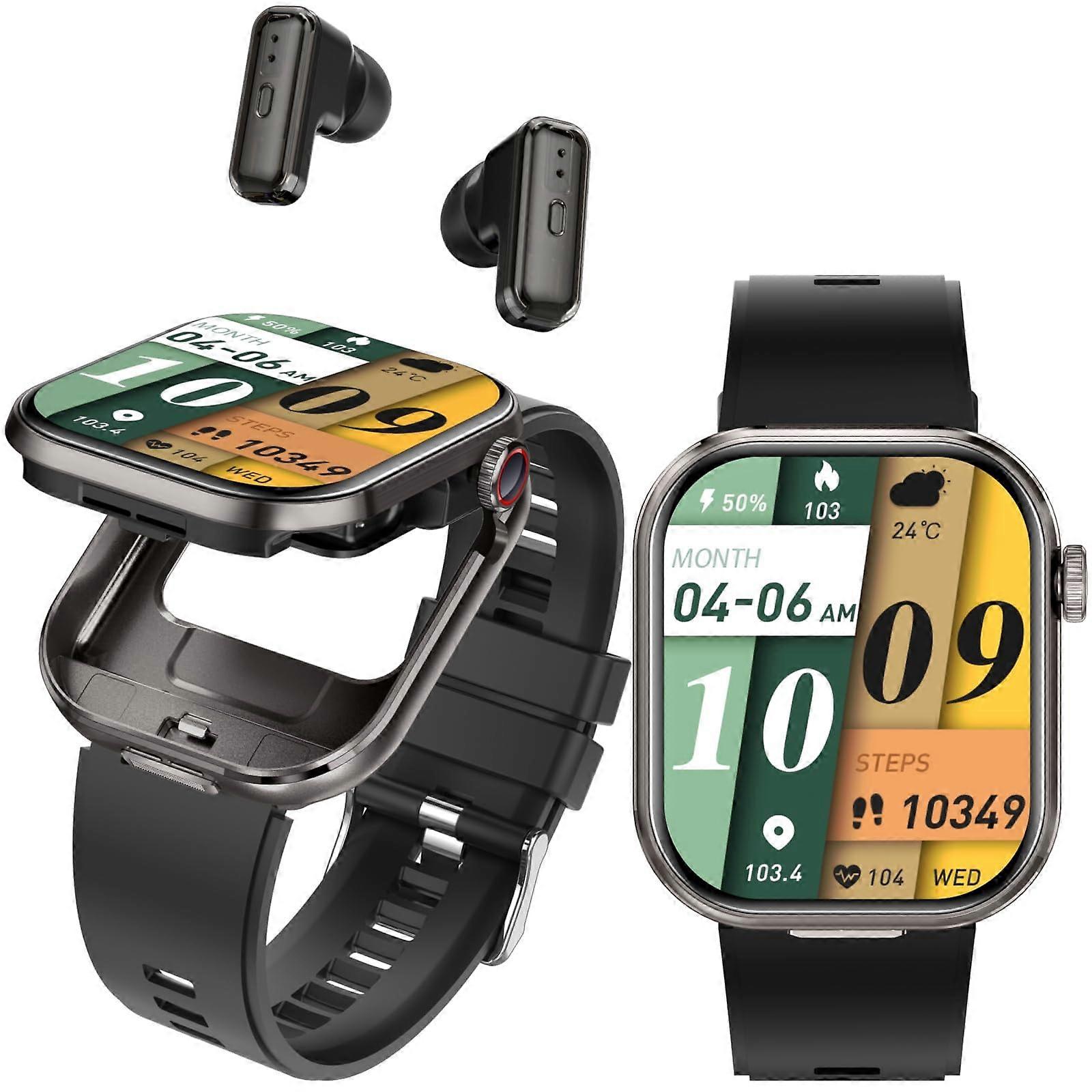 Smartwatch with Bluetooth Earbuds 2.02' HD Screen Waterproof Fitness Tracker for Android and iPhone