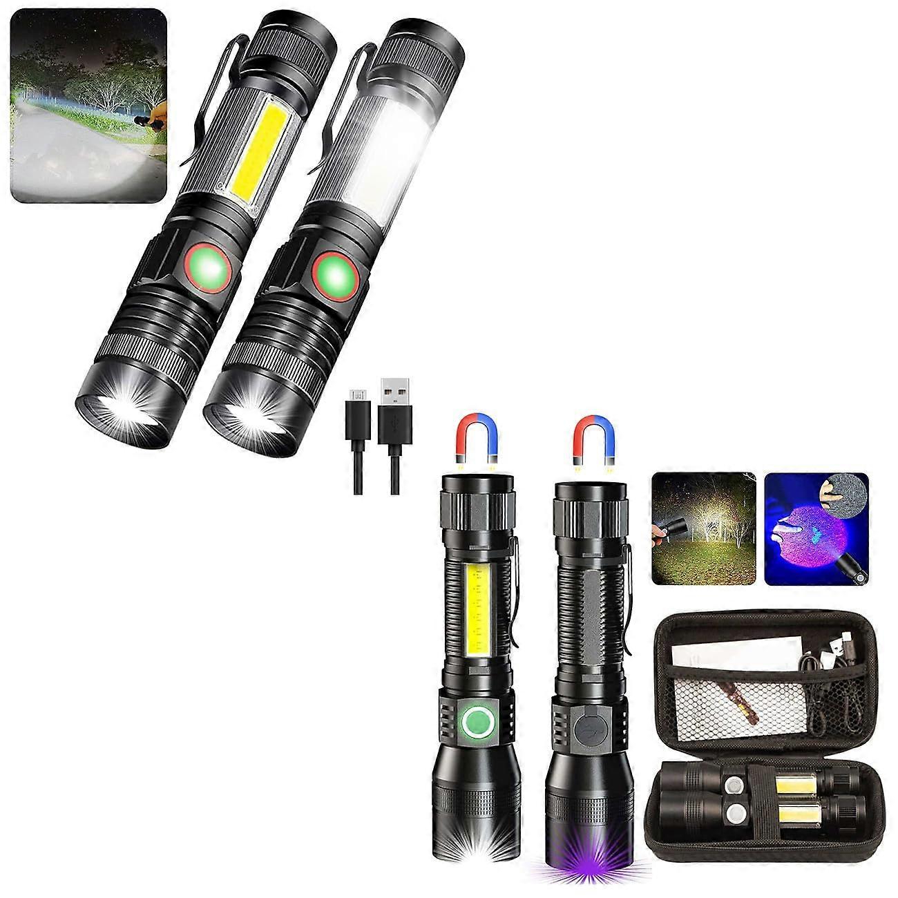 Rechargeable LED and UV Black Light Flashlight 2000 Lumen Magnetic USB Work Light IP65 Zoomable