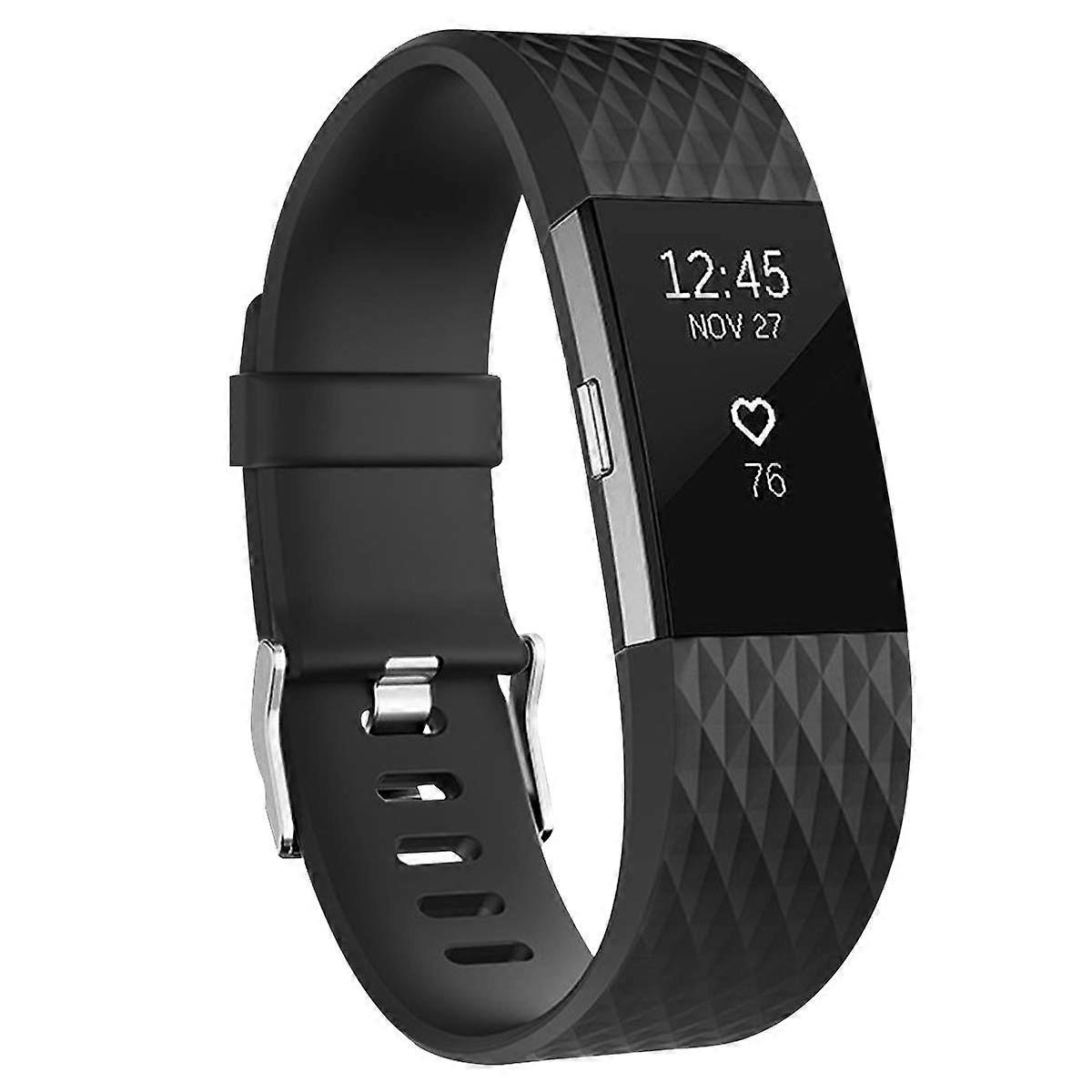Replacement Band for Fitbit Charge 2 Large Black Silicone Strap Adjustable SweatResistant