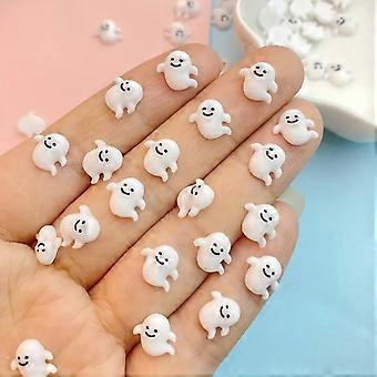 50Pcs Halloween Nail Charms 3D Resin White Ghost Decorations for DIY Crafts and Manicure Accessories