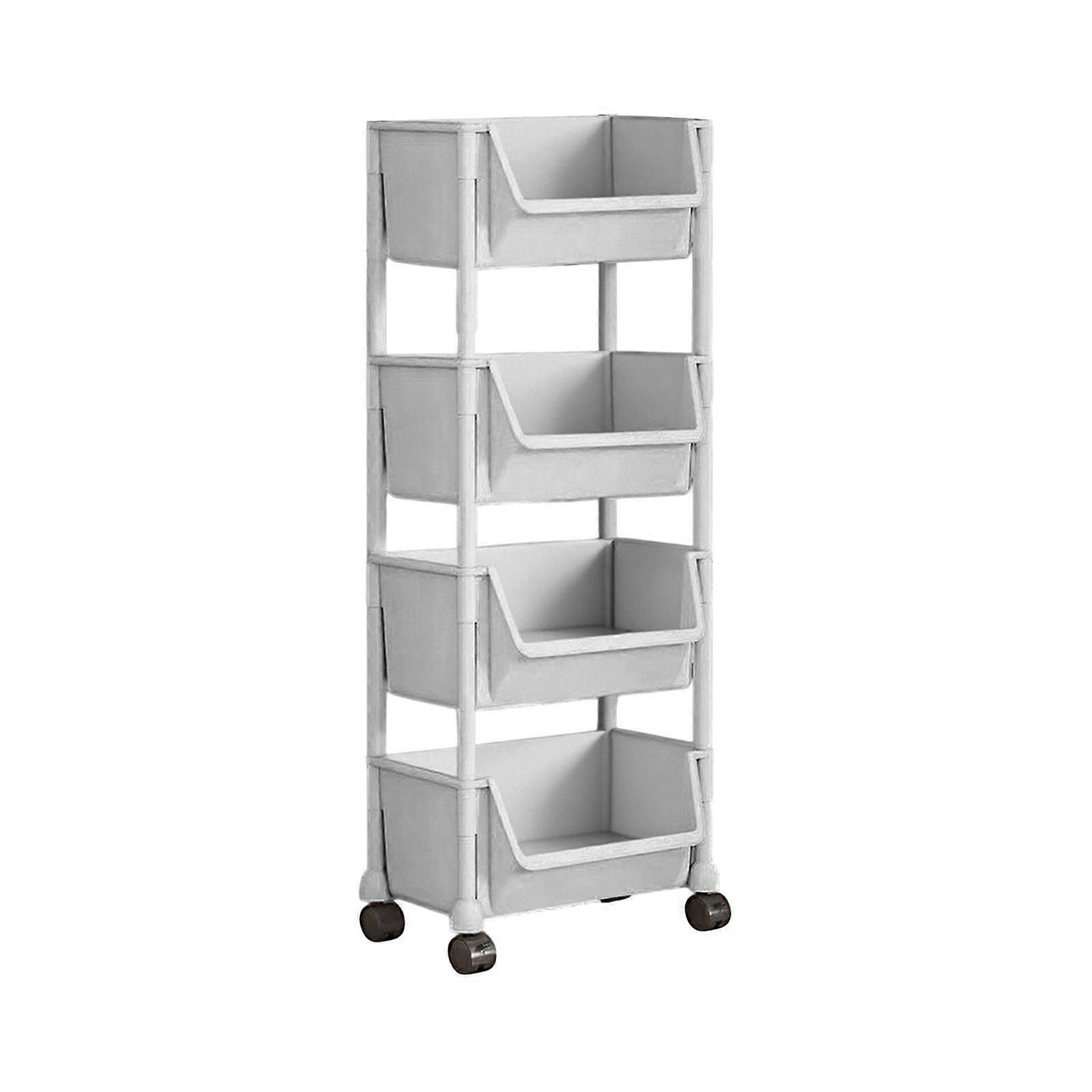 Movable Floor Standing Wheel Multi Layer Multifunctional Storage Shelf 4-Tier Open Front