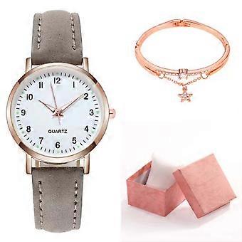 Klassische Damen-Quarzuhr, Leuchtzifferblatt, mattiertes Lederarmband, Retro-Stil, kleine runde Uhr, elegantes Vintage-Armband, Geschenkbox für Damen