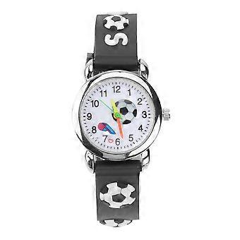 Montre enfant sur le thème du football, en silicone et quartz, pour les enfants.