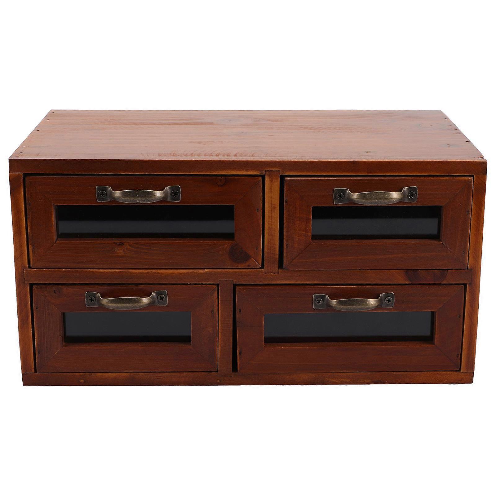 Desktop Cosmetics Storage Box Rectangular Drawer Style Brown Wood for Multi-Layer Storage 1Pack
