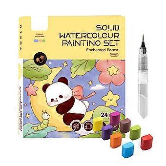 1 Set Watercolor Coloring Book with Pigment Paintbrush Educational Portable Cartoon Panda Bunny Watercolor Painting Kit Toddlers Boys Girls Gift