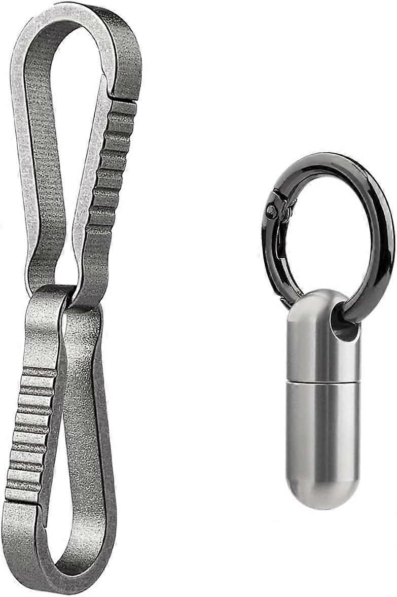 Titanium Micro Keychain Pill Holder+Titanium Key Chain Clip Hook