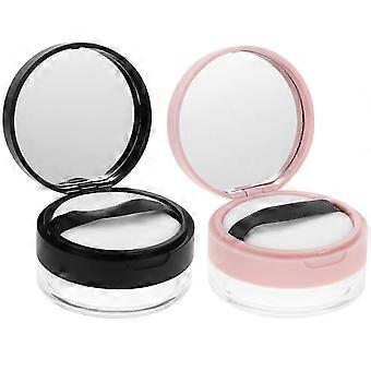 Resepuderbehållare med puff och spegel, bärbara hudvårdslådor för löst puder och highlighter, eleganta sminkresebehållare för kvinnor