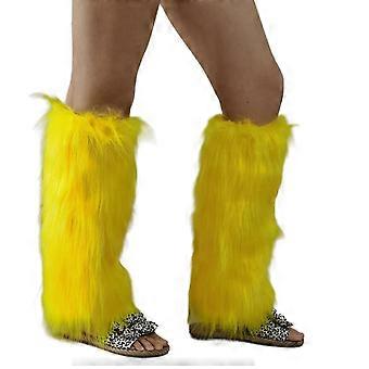 1 Pair Women Vintage Warm Furry Bright Yellow Leg Warmers Fuzzy Leg Cover Harajuku Boot Cuffs Long Socks for Winter Days