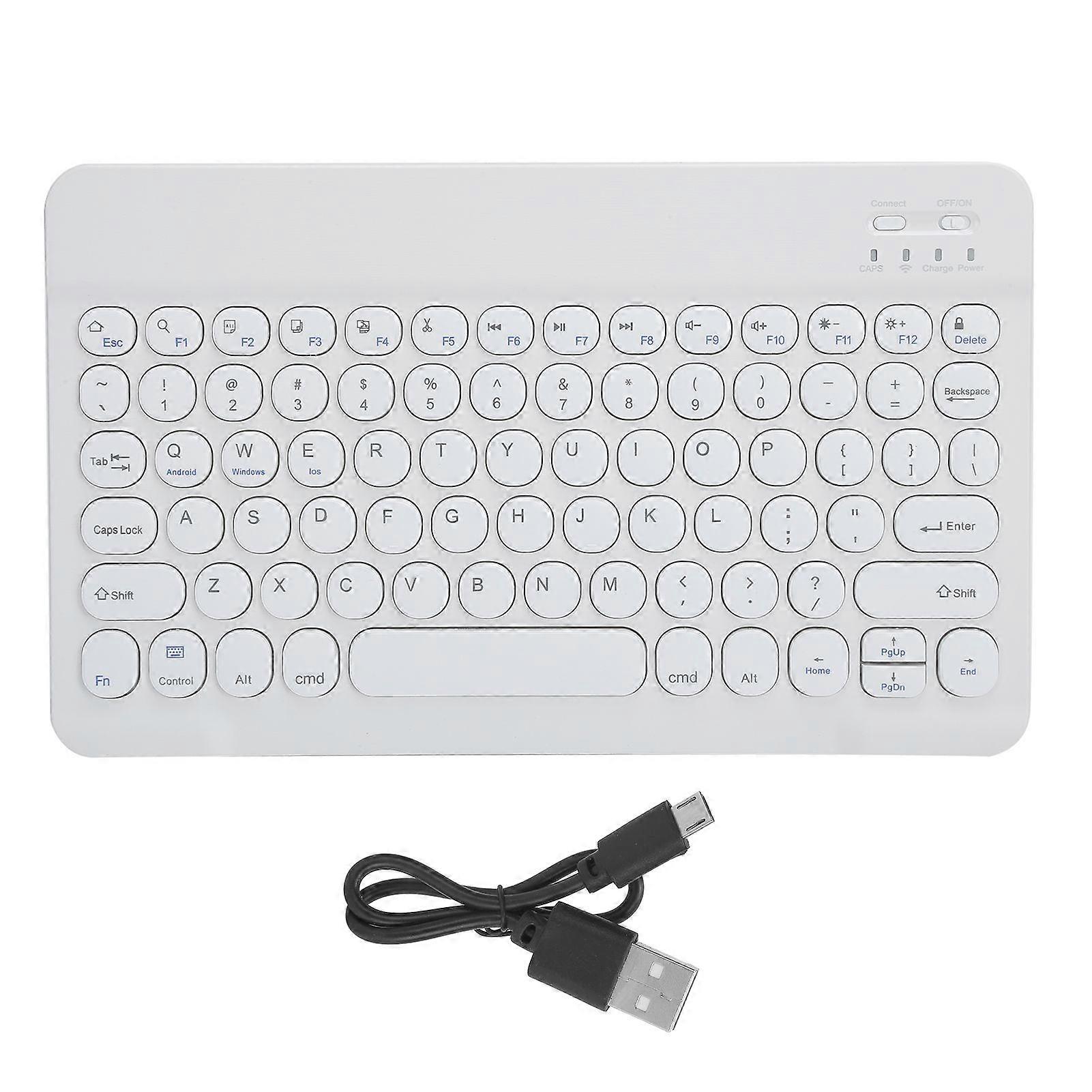 Wireless Bluetooth Keyboard Tablet Smartphone Computer Accessories Round Cap 10inWhite