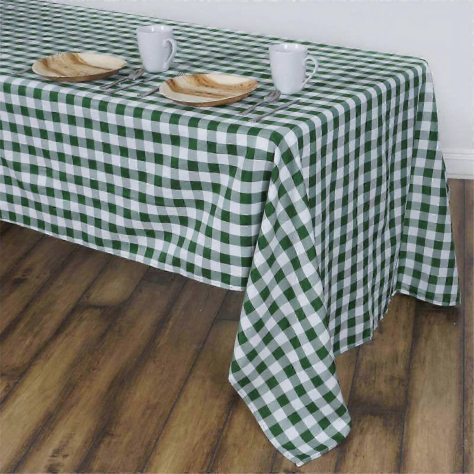 Green White Checkered Polyester Tablecloth