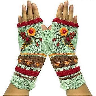Vintage Multicolor Knitted Gloves with Floral Fingerless Gloves Knit Gloves for Girls Women Warm Hand Warmers-SSZFV