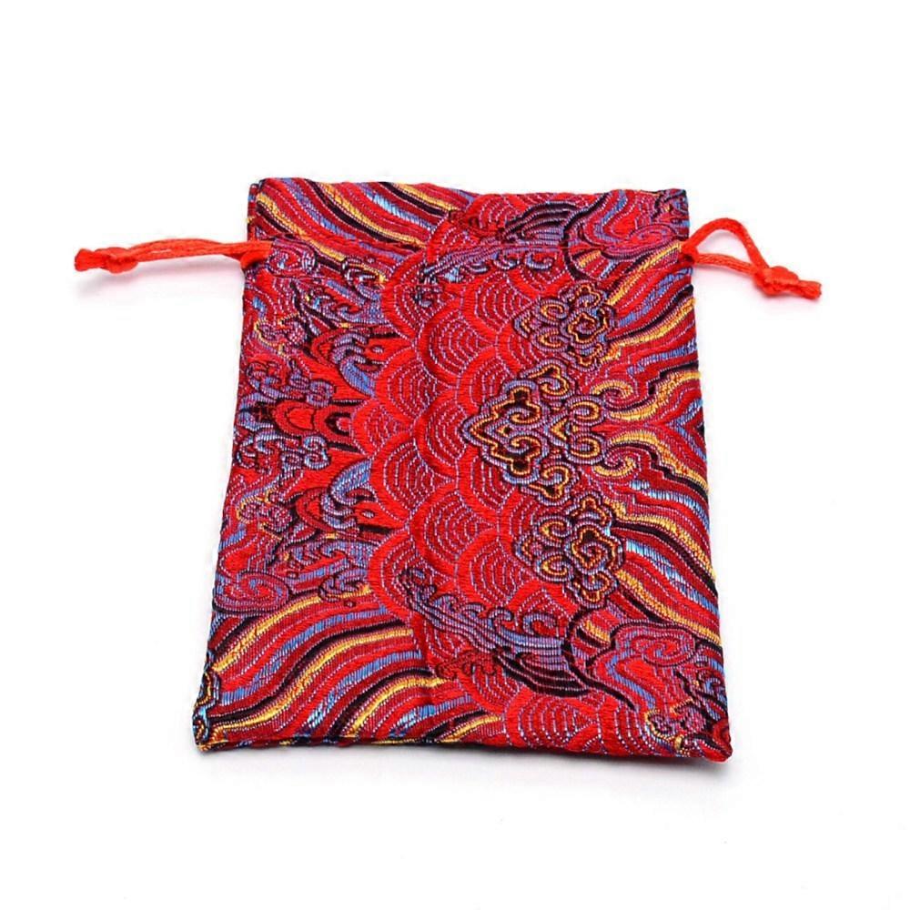 20pcs Silk Pouches Drawstring bag Rectangle with Wave Pattern Red 14.2x10x0.085cm
